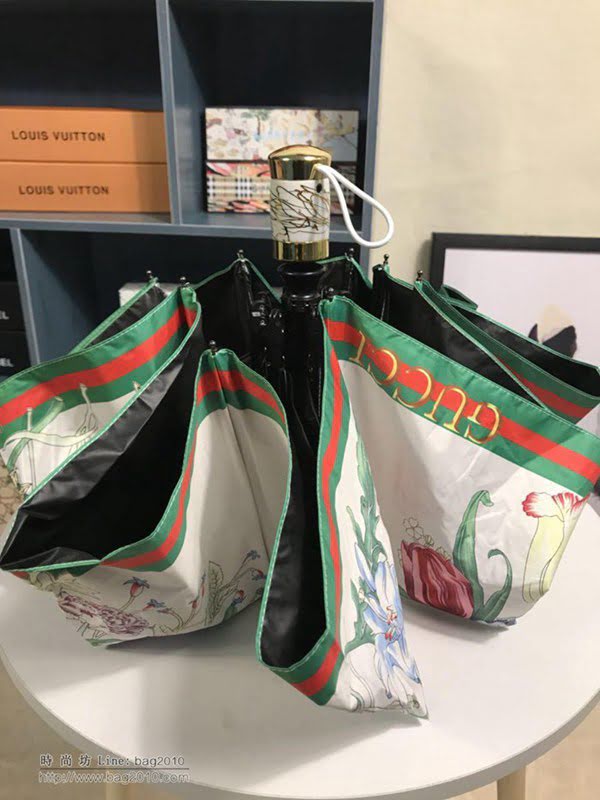 GUCCI古馳傘 2019年度爆款自動傘 專櫃夏季新款 田園花卉圖案 全自動折疊晴雨傘 防曬隔熱 防紫外線  zm1095